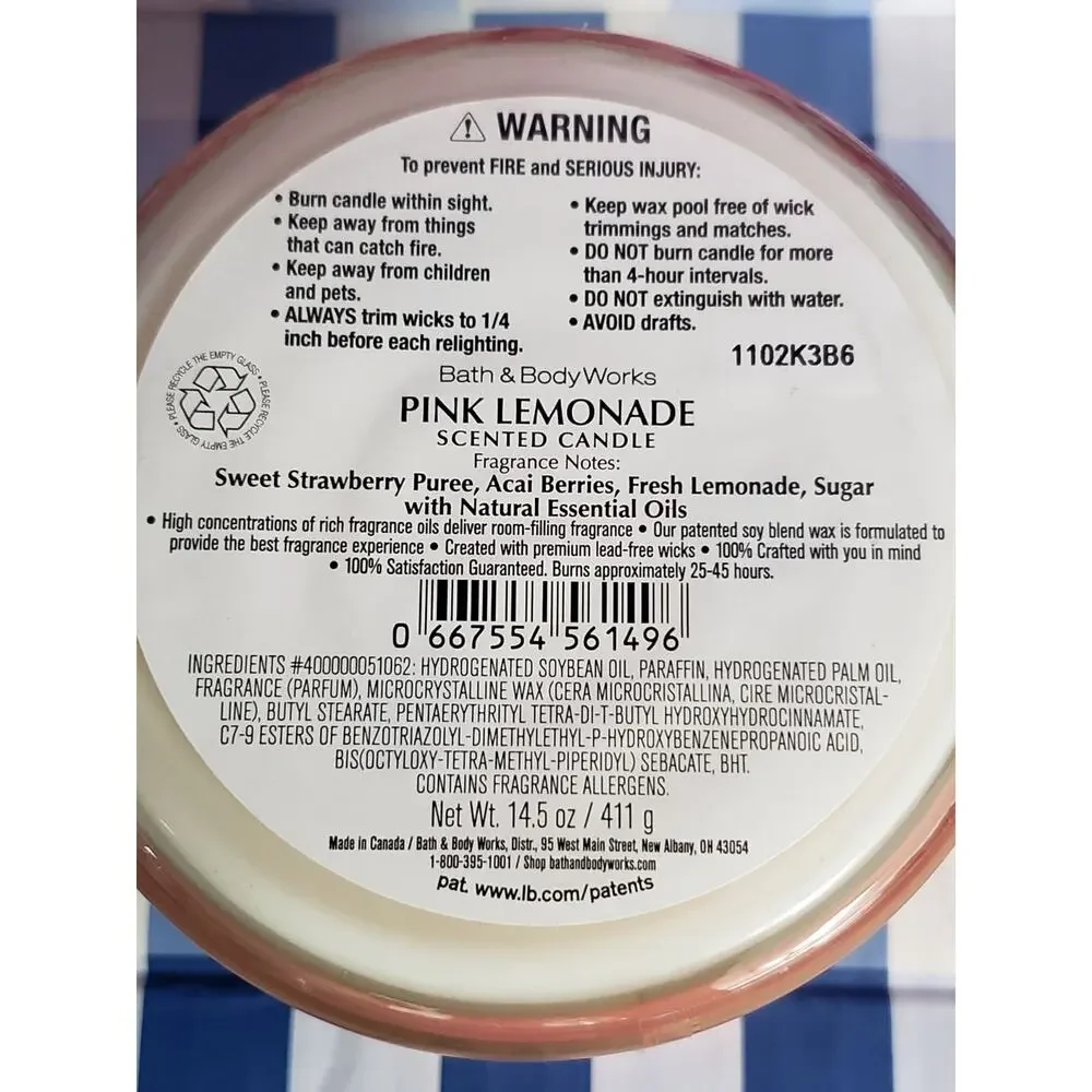 BBW Pink Lemonade Large 3 Wick Candle Home Fragrance Decor - Picture 2 of 2